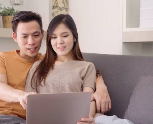couple doing mortgages planning